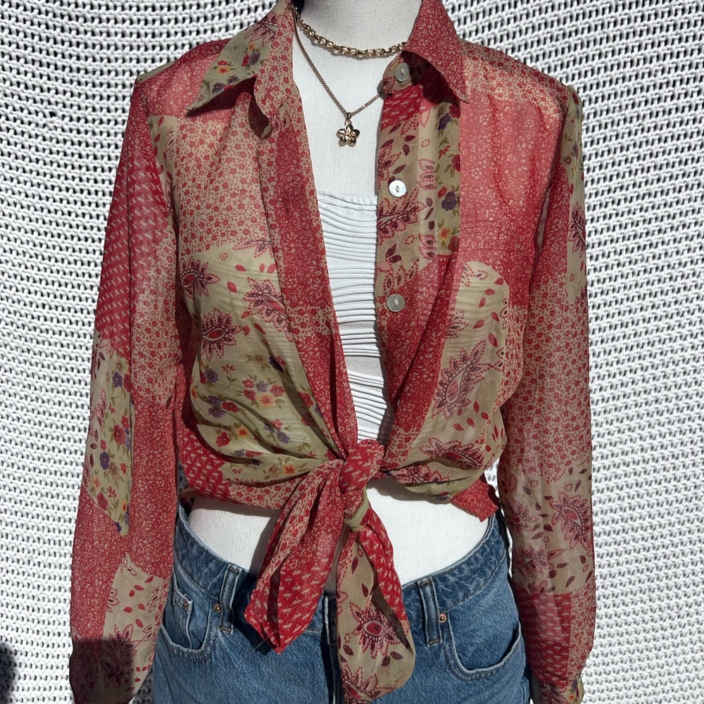 Basic Editions Red And Green Button Down Shirt - image 2